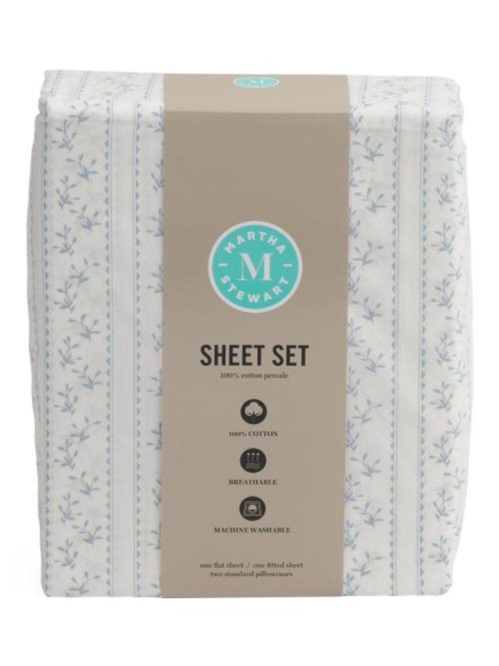 MARTHA STEWART Cotton Percale Striped Sheet Set